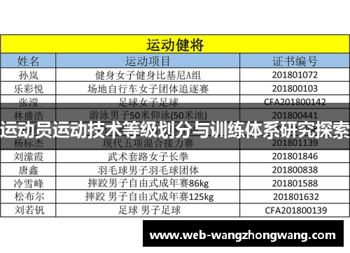运动员运动技术等级划分与训练体系研究探索